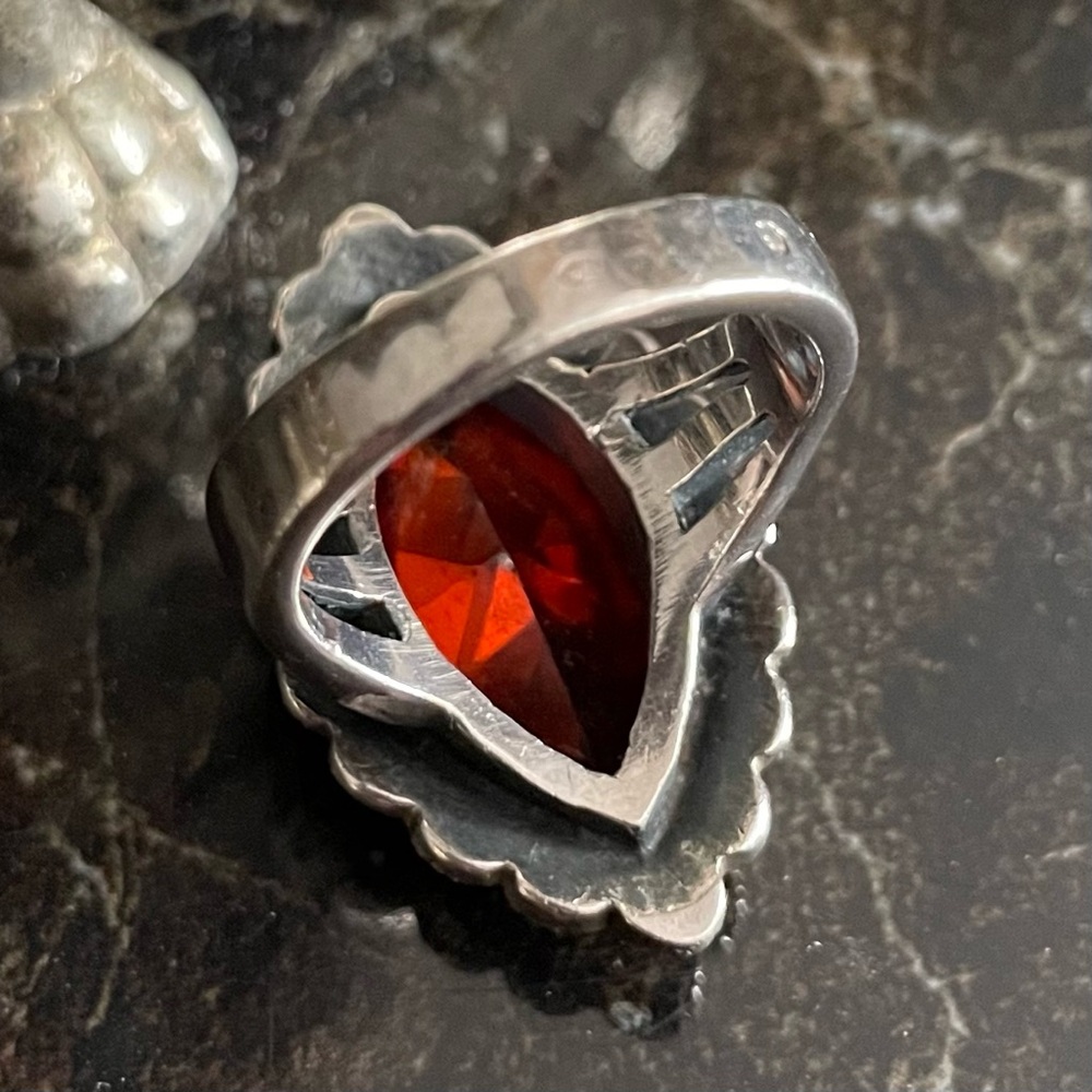 Vintage Amber Glass and Marcasite Marquis sterling silver ring - Picture 6 of 9